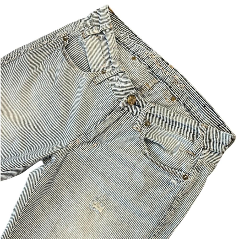 American Eagle Hickory Stripe Jeans Distressed Workwear Railroad Americana Y2K